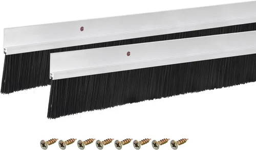 Vista 20 de uxcell 2 piezas barredor de cepillo inferior para puerta forma H base de aleación de aluminio con cepillo de nailon de 0.4 pulgadas para hogar