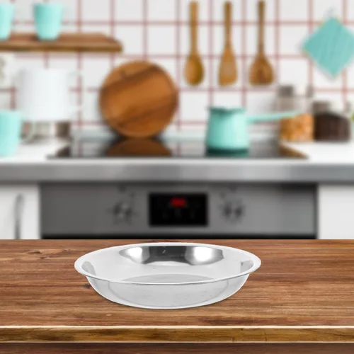 Vista 8 de Hemoton Bandeja de barbacoa de acero inoxidable de 6.3 pulgadas, platos redondos para servir alimentos, vajilla de metal para camping, picnic