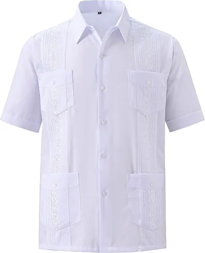 Vista 2 de MAXJON Camisas de Guayabera para hombre camisas cubanas de manga corta