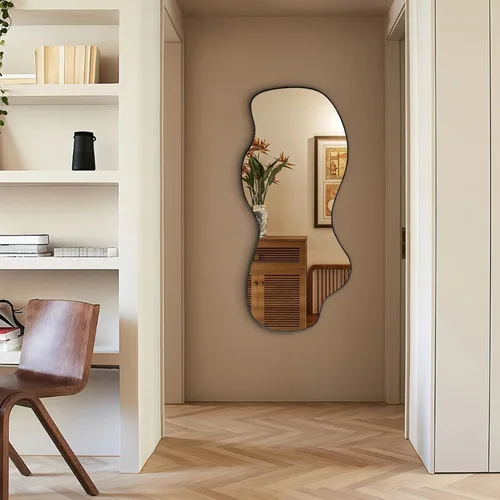 Vista 4 de POZINO Espejo irregular, espejo asimétrico sin marco de 47.2 x 21.6 pulgadas, espejos de pared abstractos, modernos espejos de forma extraña