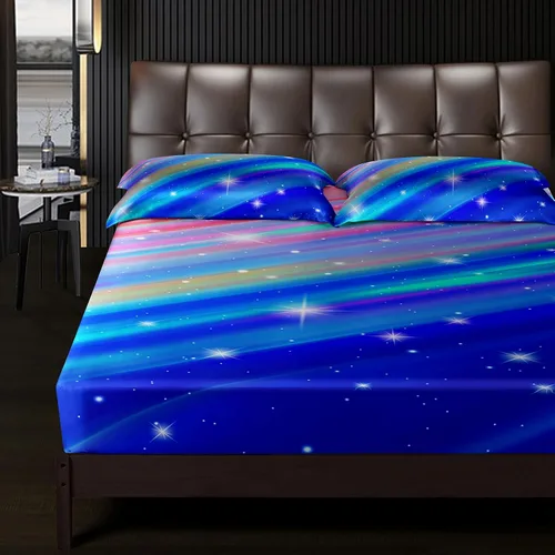 Vista 4 de Sábanas y fundas de almohada de arcoíris, sábana bajera de microfibra suave con bolsillos profundos, sábana bajera ajustable para decoración