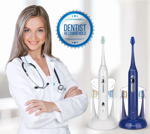 Vista 5 de Pursonic S420 cepillo dental sónico recargable de alta potencia con 12 cabezas de cepillo y cargador de almacenamiento., Rojo