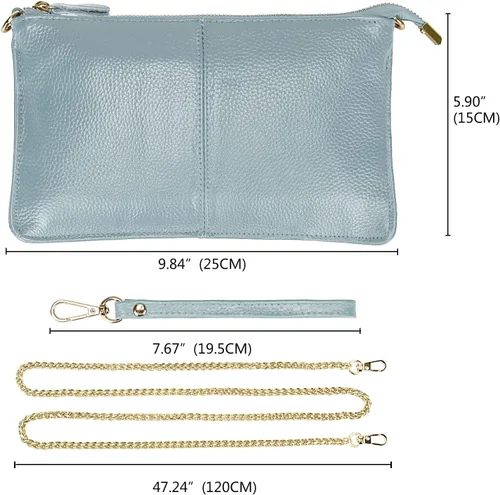 Vista 7 de Uromee Cartera de mano para mujer, de piel auténtica, con cadena de hombro desmontable