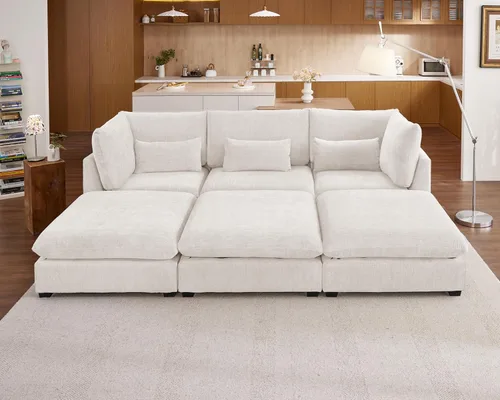 Vista 33 de Sofá Modular de Tamaño Grande, Sofá Seccional de Chenilla Cloud Extra Profundo con Chaise Otomana, Sofá Cama de Chenilla Esponjosa de 5 Asientos