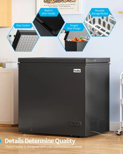 Vista 7 de TABU Congelador profundo de pecho de 10 pies cúbicos, congelador grande independiente con 7 niveles de temperatura ajustable y cesta de Negro