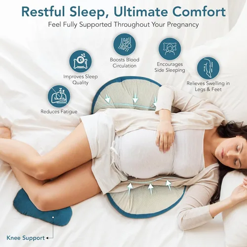 Vista 5 de AOUDEH AL SHABEEB Almohada de embarazo – Cuña de 30° para soporte de vientre, espalda y cadera, almohada de maternidad en forma de C para dormir