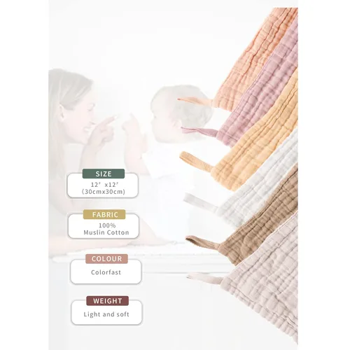 Vista 2 de Konssy Paquete de 6 Paños de Muselina para Bebé Unisex 100% Algodón Juego de Paños de Lavado para Cara y Cuerpo del Bebé Cómodos y Suaves