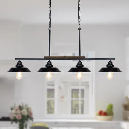 Vista 8 de Moderno accesorio de iluminación colgante negro de granja, 3 luces, lámpara colgante de metal para isla de cocina, comedor, sala de estar, pasillo