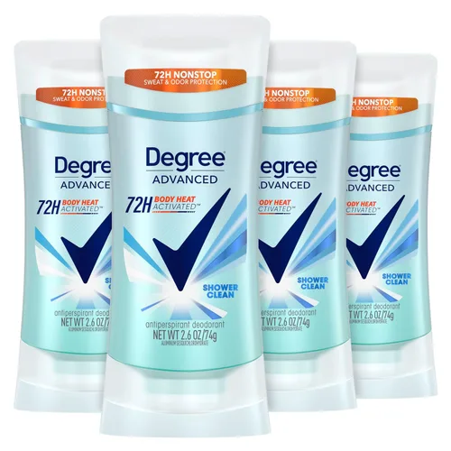 Degree Desodorante Antitranspirante Avanzado, paquete de 4, Protección contra Sudor y Olor por 72 Horas, Shower Clean, Antitranspirante para Mujeres