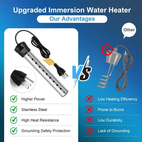 Vista 3 de B013 Calentador de agua de inmersión, calentador de agua caliente portátil de 2000 W con termómetro LCD digital, calentador de cubo con protector