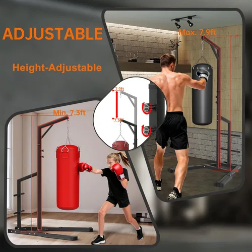 Vista 3 de Soporte para bolsa de boxeo de acero de 1.969 x 1.969 in con base pesada, soporte para saco de boxeo independiente para el hogar y el gimnasio