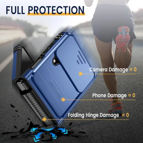 Vista 4 de Goton Funda para Samsung Z Flip 4, Galaxy Z Flip 4 con cubierta de cámara, [protección de bisagra] y anillo de soporte de 360° grado militar a Azul