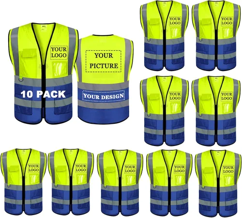 Vista 39 de BeautyWill Chaleco de seguridad con logotipo personalizado, Hi Vis Clase 2, chaleco reflectante de construcción unisex con 5 bolsillos