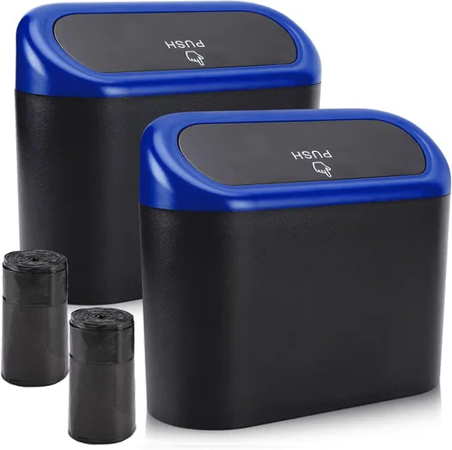 Vista 17 de Accmor - Bote de basura con tapa para automóvil, mini organizador de basura automático con 30 bolsas de basura de plástico, contenedor de basura