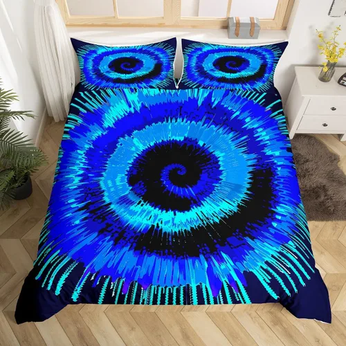 Vista 15 de Edredón con diseño de palmeras hawaianas, olas y playa tropical, con estampado natural decorativo, juego de fundas para almohada, azul