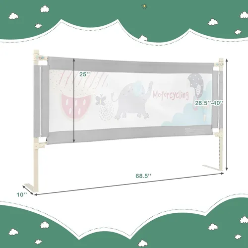 Vista 7 de HONEY JOY Barandilla de cama para niños pequeños, 77 pulgadas extra larga, barandilla de seguridad portátil con doble bloqueo de seguridad