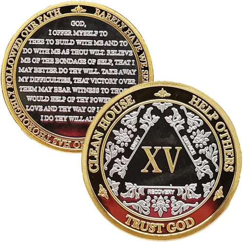 Vista 25 de Medallón anónimo de alcohólicos de plata y oro, 1-50 años, cápsula AA incluida