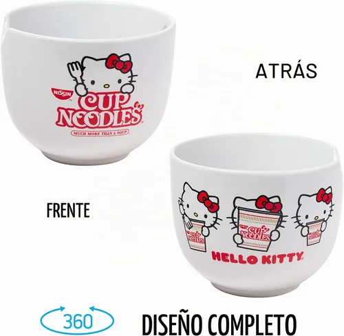 Vista 94 de Silver Buffalo Sanrio Hello Kitty Flowers, cuenco de ramen con palillos Patrón de flores de Hello Kitty