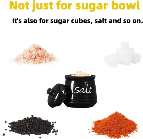 Vista 2 de ONTUBE Tazón de sal de cerámica con tapa y cuchara 12oz (negro)