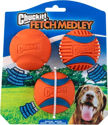 Vista 4 de Chuckit! Fetch Pack - Pelota de juguete para perros, tamaño mediano (2.5 pulgadas), paquete de 3, para razas medianas, incluye bolas Erratic, Strato
