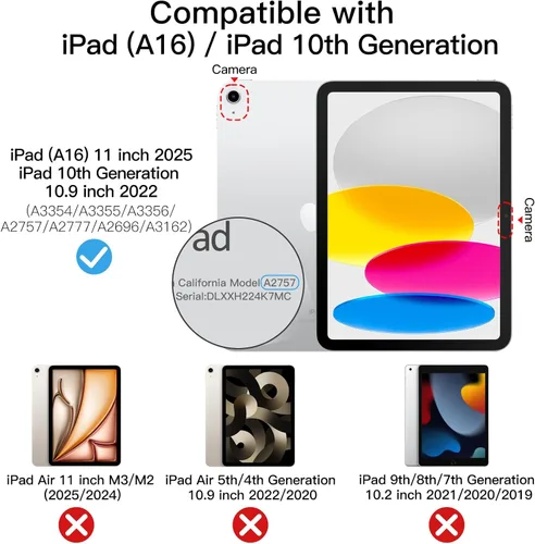 Vista 2 de JETech Funda para iPad (A16) de 11ª generación de 11 pulgadas 2025 / iPad de 10.9 pulgadas 2022, funda inteligente delgada con parte trasera Negro