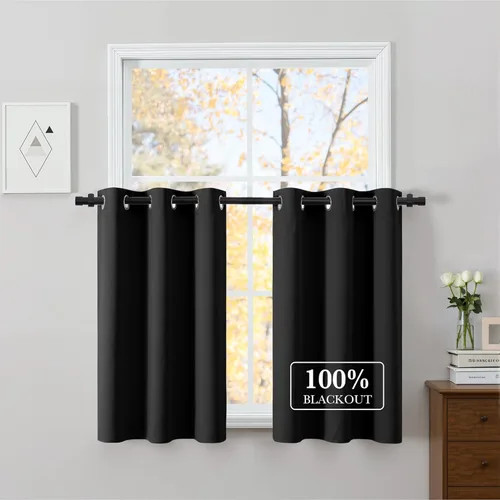 NICETOWN Cortinas 100% Opacas Cortas de 36 Pulgadas de Largo para Dormitorio, Privacidad Aislamiento Térmico con Ojales Cortinas de Ventana para