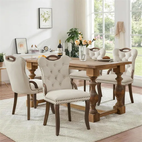 Vista 29 de SoarFlash Juego de 6 sillas de comedor de terciopelo, silla lateral de respaldo alto, silla lateral tapizada moderna de alta gama con capitoné