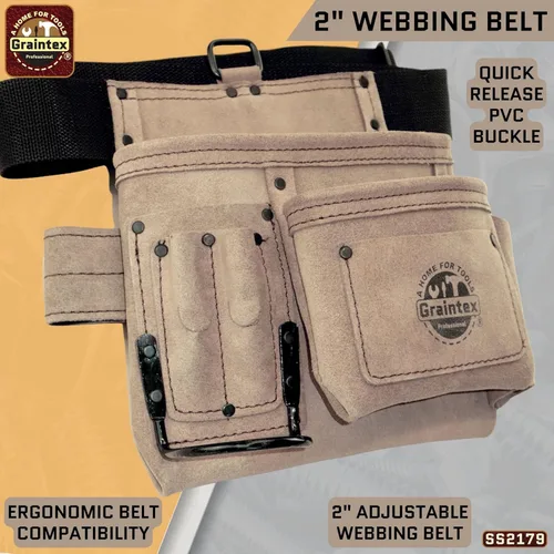 Vista 6 de Graintex Cinturón/Bolsa de Herramientas de Cuero de Ante de 5 Bolsillos, Cinturón de Herramientas de Cuero Multiusos para Mujeres y Hombres, Ideal