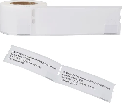 Vista 7 de 1 rollo (130 etiquetas/rollo) compatible con DYMO 30251 1-1/8 pulgadas x 3-1/2 pulgadas, etiquetas de código de barras blancas de alta calidad