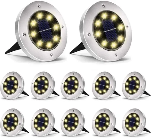 Aogist - Luces solares de suelo, 8 luces solares LED para exteriores, luces de disco, luces de jardín, luces impermeables para patio, exteriores,
