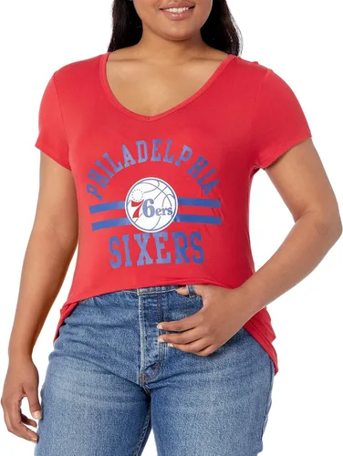 Ultra Game Camiseta de mujer NBA Oficial con cuello en V y strass de manga corta