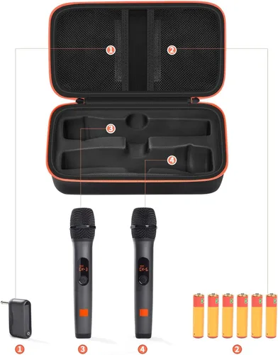 Vista 2 de Funda de micrófono inalámbrico compatible con el sistema de dos micrófonos inalámbricos JBL, bolsa de viaje de mano con micrófono dual para cantar
