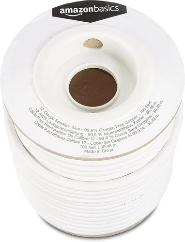 Vista 2 de Amazon Basics - Cable de alambre de altavoz de audio de calibre 12 - Cobre libre de oxígeno al 99.9%, blanco, 100 pies
