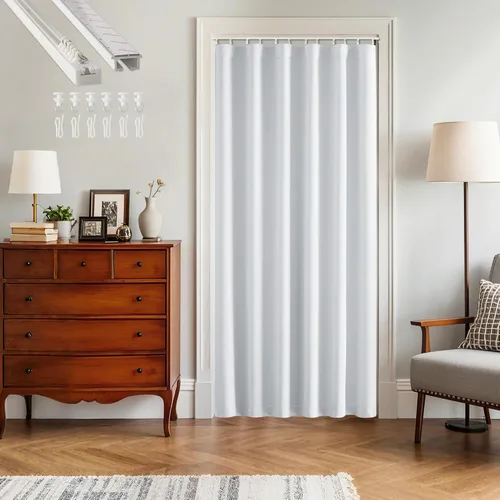 Vista 24 de RYB HOME Cortina de puerta con guía de techo, cortinas opacas de privacidad para puerta francesa, dormitorio, sala de estar, ventana de bahía