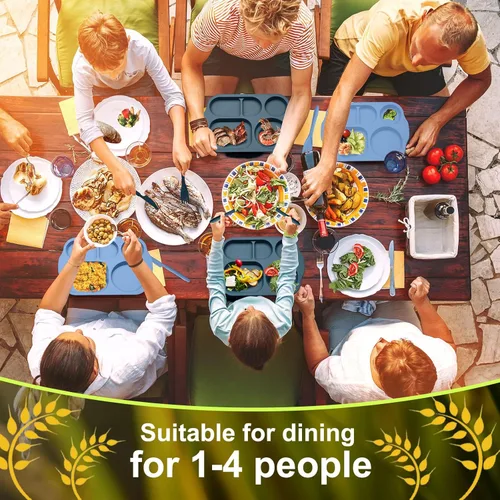 Vista 6 de Tanlade Juego de 24 cubiertos de paja de trigo, platos divididos, platos irrompibles, aptos para microondas, lavavajillas, cubiertos, cuchara, verde