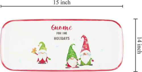 Vista 3 de UPware, bandeja de servir de melamina de gnomo navideño, bandeja rectangular de 15 x 6.5 pulgadas, bandeja de comida libre de BPA para entretener