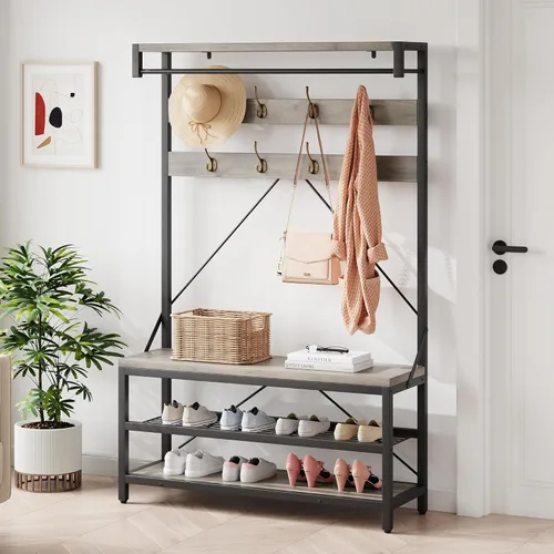 Vista 2 de coucheta Banco de zapatos de almacenamiento industrial, árbol de pasillo de 72 pulgadas con 8 ganchos para colgar