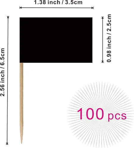 Vista 2 de Bandera de palillo de dientes en blanco para decoración de alimentos, 100 unidades (negro)
