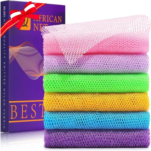 Vista 37 de Juego de ducha exfoliante de 3 piezas de red africana de estilo brillante, esponjas de baño largas para una piel suave y refrescada, el exterior