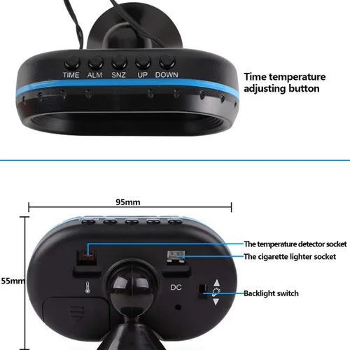 Vista 4 de MASO - Termómetro de coche LCD Digital Clock – MASO 12-24V Multifuncional Temperatura Voltímetro Medidor Electrónico Reloj Alarma Monitor con 2