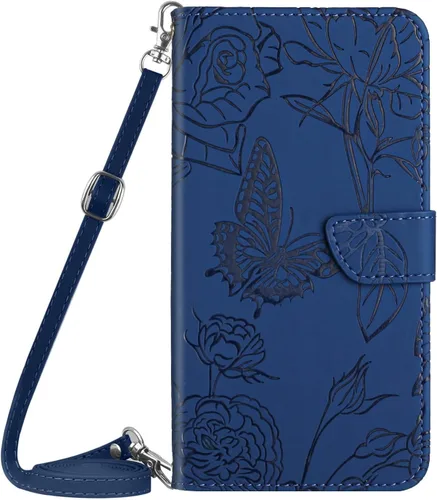 Vista 8 de XYX Wallet Case Compatible with Xiaomi 12S Ultra, Emboss Butterfly Flower PU Leather Flip Protective Case with Adjustable Shoulder Strap for Xiaomi