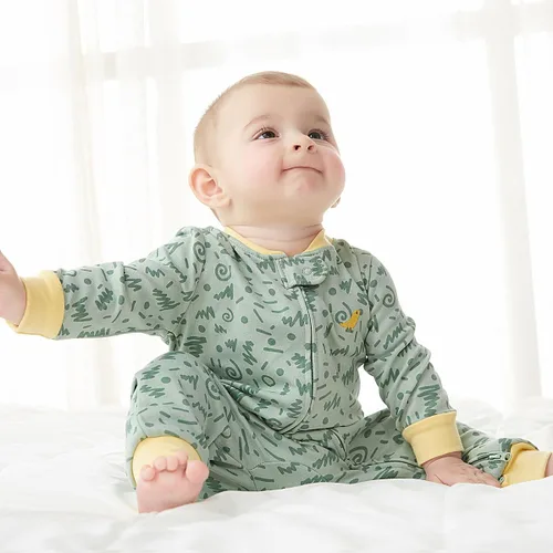 Vista 2 de Teach Leanbh Paquete de 2 enterizos para bebé, 100% algodón, con cremallera bidireccional, manga larga, sin pies, para dormir y jugar