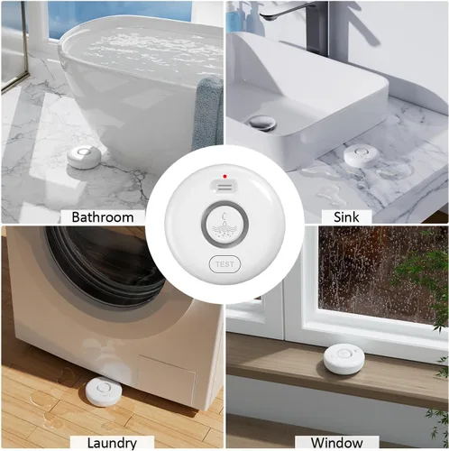 Vista 7 de Paquete de 5 detectores de alarma de fugas de agua, sensor de agua de alerta de 120 dB, impermeable IP66, alerta sensible de fugas y goteo, fácil