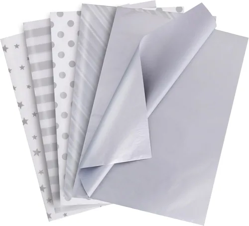 Vista 13 de BEISHIDA 100 hojas de papel de seda blanco y negro a granel, rayas de sarga y puntos, estrellas para bolsas de regalo, papel de regalo de 14 x 20