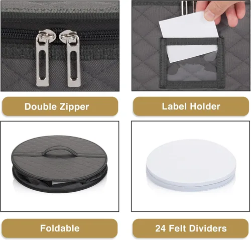 Vista 3 de Paquete de 2 cajas de almacenamiento de platos pequeños de 6 pulgadas, contenedor de almacenamiento de China, apilable con interior acolchado