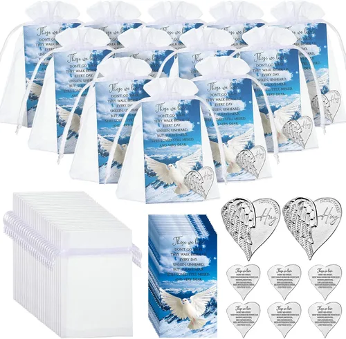 Vista 8 de Sureio 30 Piezas Recuerdos Funerarios para Celebración de la Vida Fichas de Abrazo de Bolsillo en Forma de Corazón con Tarjetas de Oración Funeraria