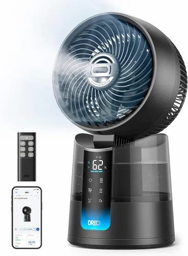 DREO TurboCool Misting Fan 516S, 150°+30° Omni-directional Oscillating Smart Cooling Fans that Blow Cold Air, 26 ft/s, Ultrafine Mist, 20dB, 1.3L, 6