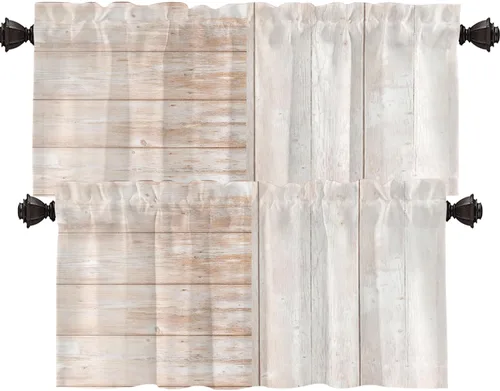 Vista 51 de Shrahala Floral Abstract Design Tier Curtains for Kitchen Windows, Minimalist Flower Illustration Window Curtain Panels Multilayer Polyester