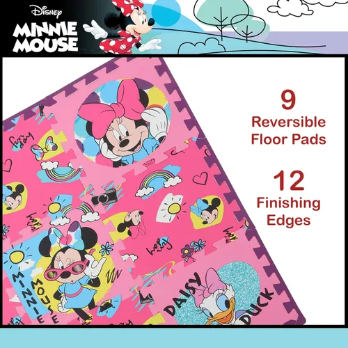 Vista 5 de Disney Minnie Mouse Daisy Duck - Tapete de espuma EVA, azulejos entrelazados de verano, color rosa, 36 x 36 pulgadas