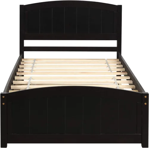 Vista 4 de Harper & Bright Designs Base de cama individual, plataforma de madera con nido, cabecero, estribo y soporte de listones de madera (espresso con nido)